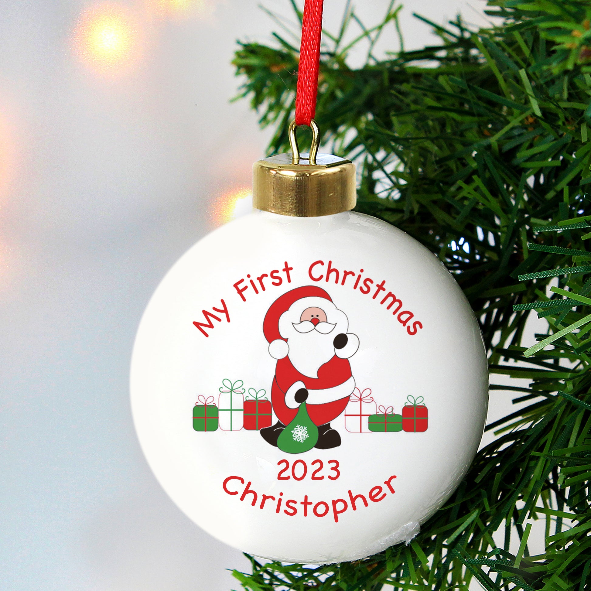 Personalised Santa with Presents Bauble - image 3