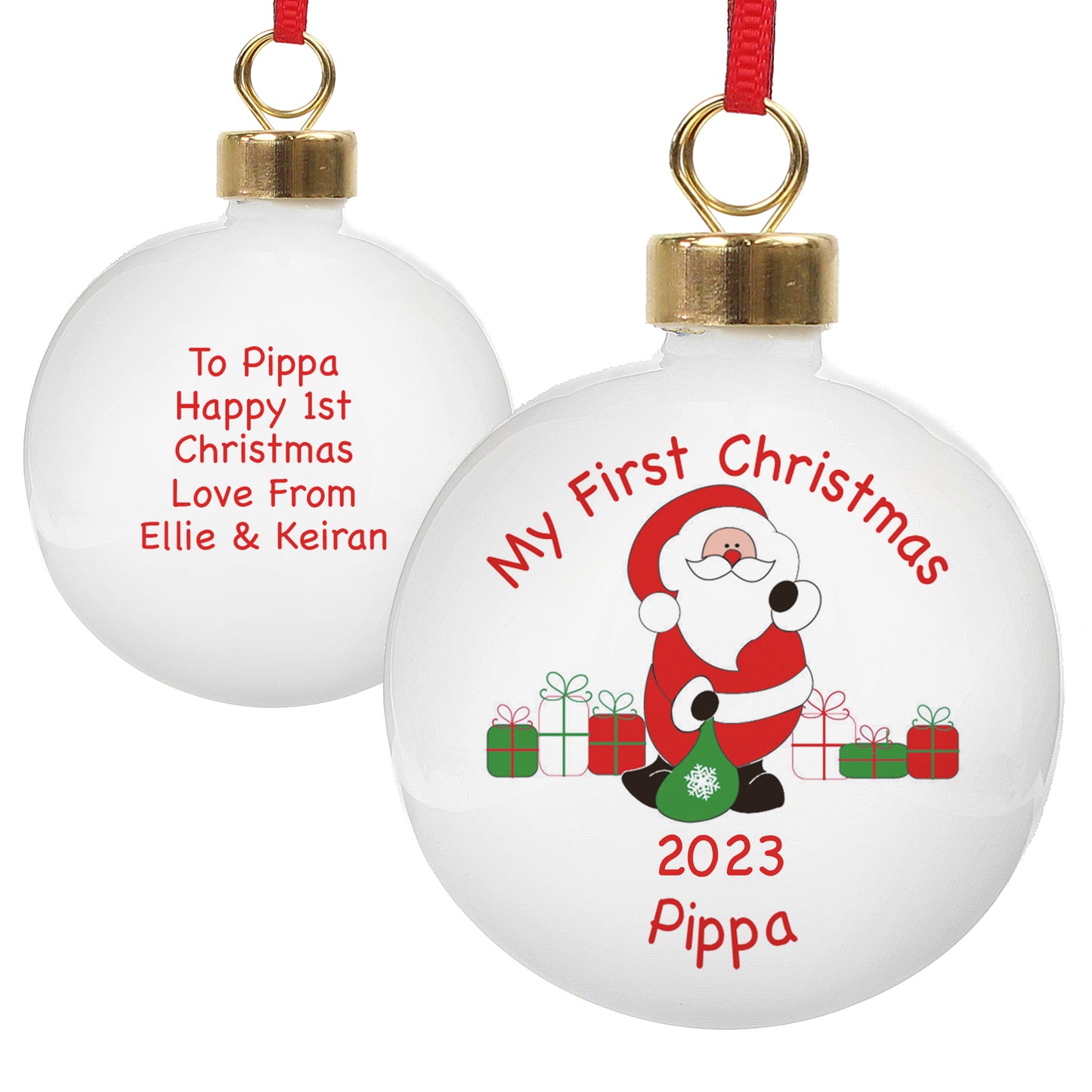 Personalised Santa with Presents Bauble - image 4