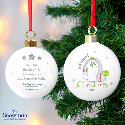 Personalised The Snowman and the Snowdog My 1st Christmas Bauble from Heartfelt Gifts