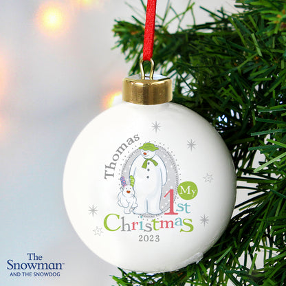 Personalised The Snowman and the Snowdog My 1st Christmas Bauble - image 2