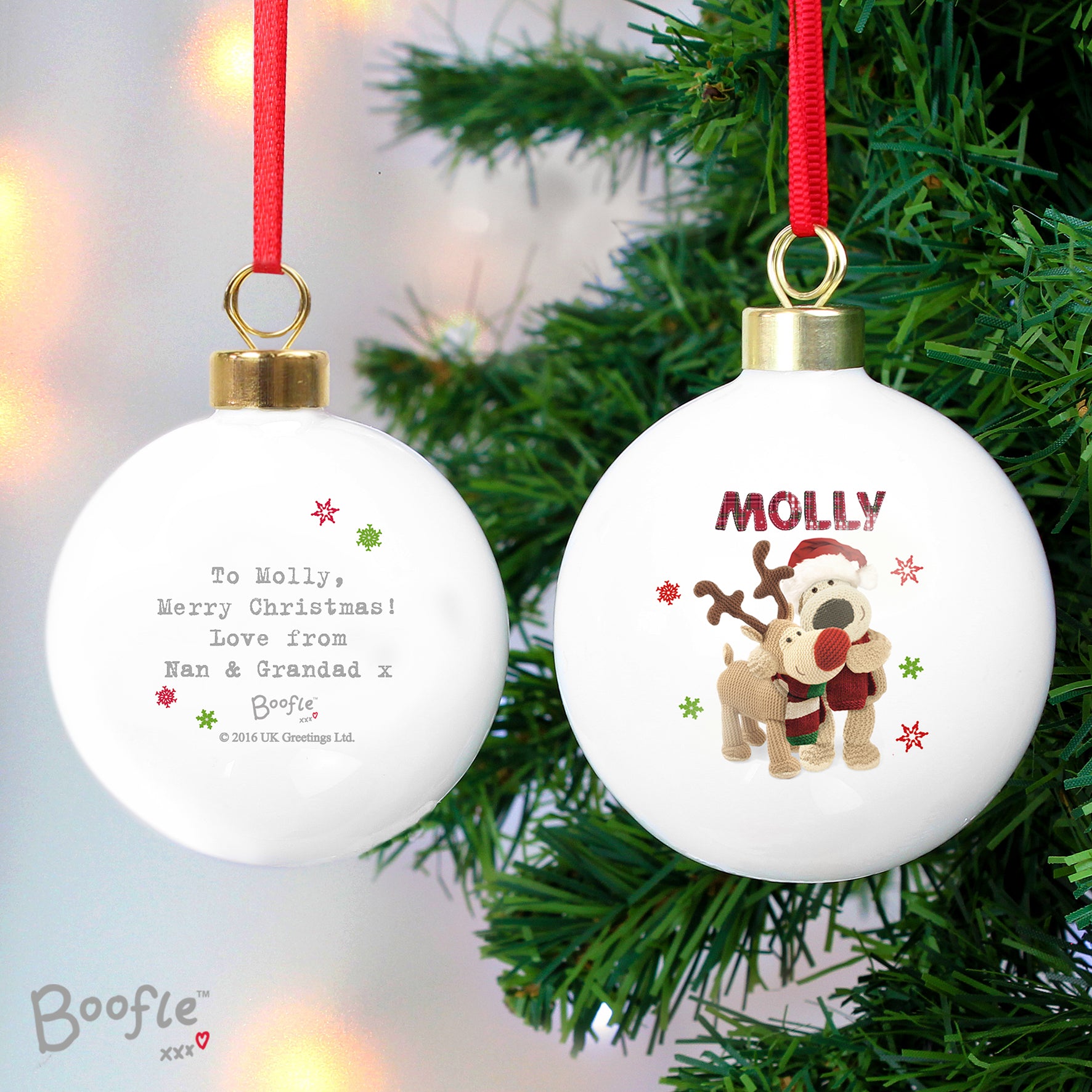 Personalised Boofle Christmas Reindeer Bauble from Heartfelt Gifts