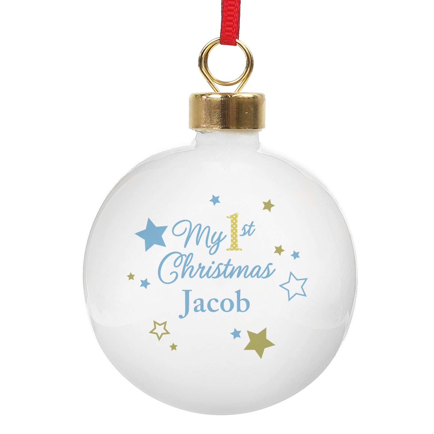 Personalised Gold & Blue Stars My 1st Christmas Bauble - image 2