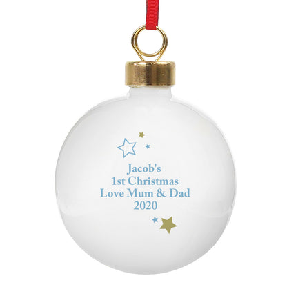 Personalised Gold & Blue Stars My 1st Christmas Bauble - image 3