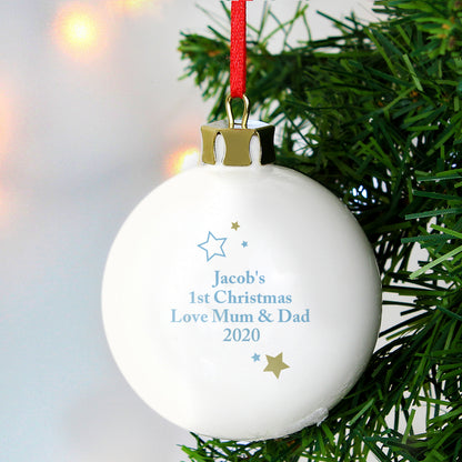 Personalised Gold & Blue Stars My 1st Christmas Bauble - image 4