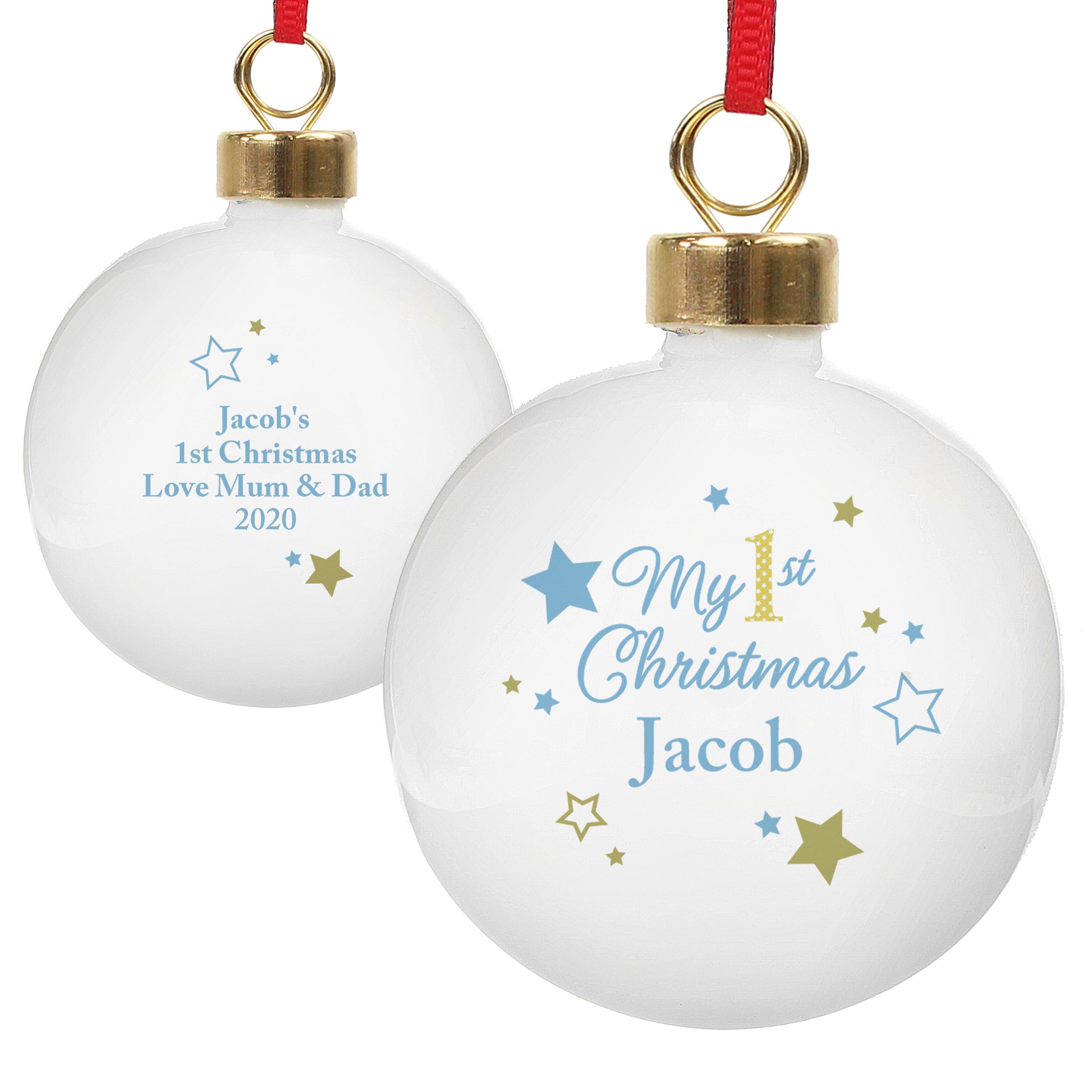 Personalised Gold & Blue Stars My 1st Christmas Bauble - image 6