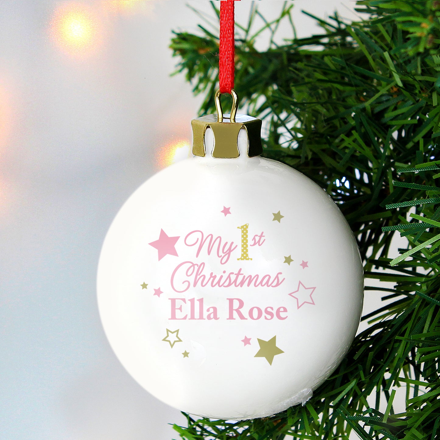 Personalised Gold & Pink Stars My 1st Christmas Bauble from Heartfelt Gifts