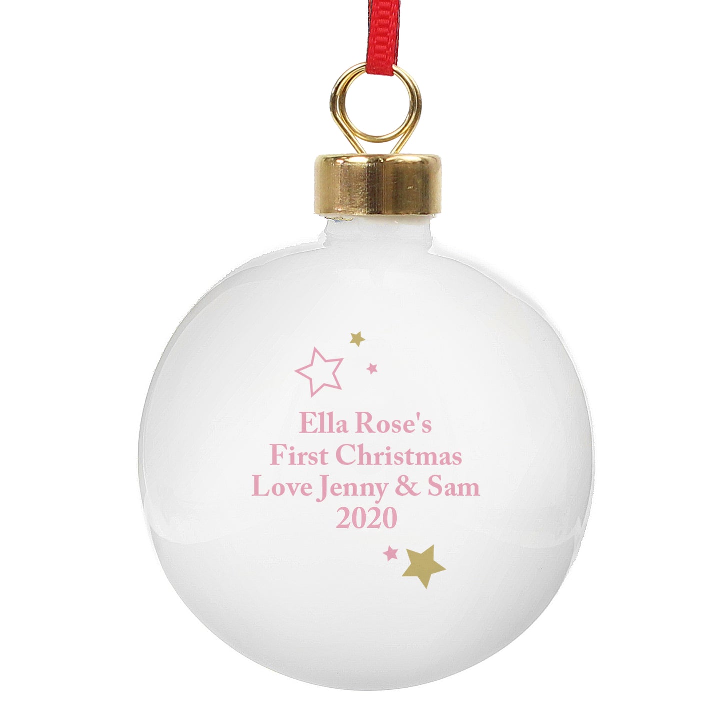 Personalised Gold & Pink Stars My 1st Christmas Bauble - image 3