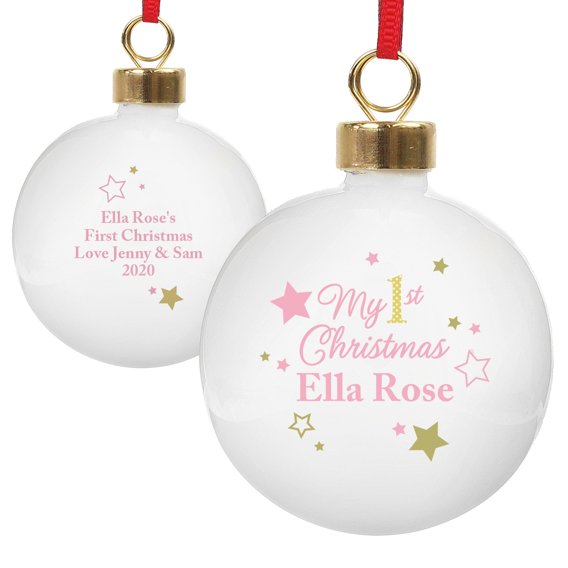 Personalised Gold & Pink Stars My 1st Christmas Bauble - image 6