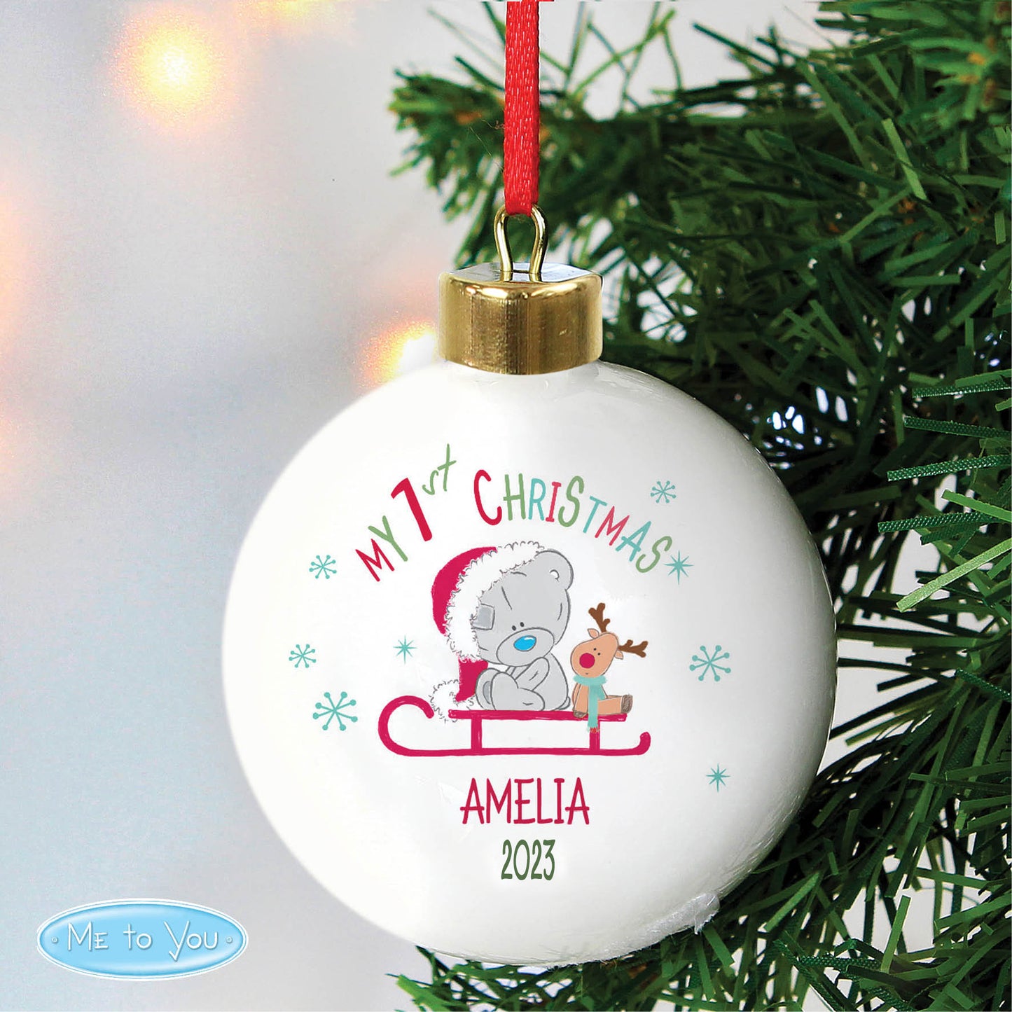 Personalised Tiny Tatty Teddy My 1st Christmas Sleigh Bauble from Heartfelt Gifts