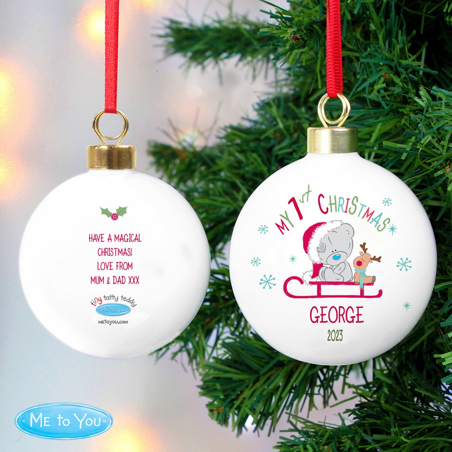 Personalised Tiny Tatty Teddy My 1st Christmas Sleigh Bauble - image 2