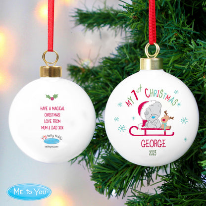 Personalised Tiny Tatty Teddy My 1st Christmas Sleigh Bauble - image 2