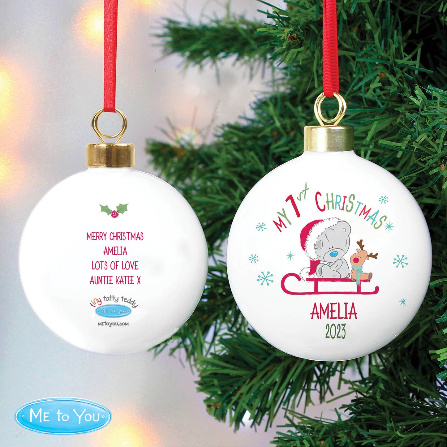 Personalised Tiny Tatty Teddy My 1st Christmas Sleigh Bauble - image 3