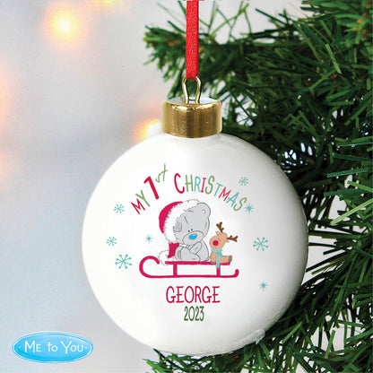 Personalised Tiny Tatty Teddy My 1st Christmas Sleigh Bauble - image 4