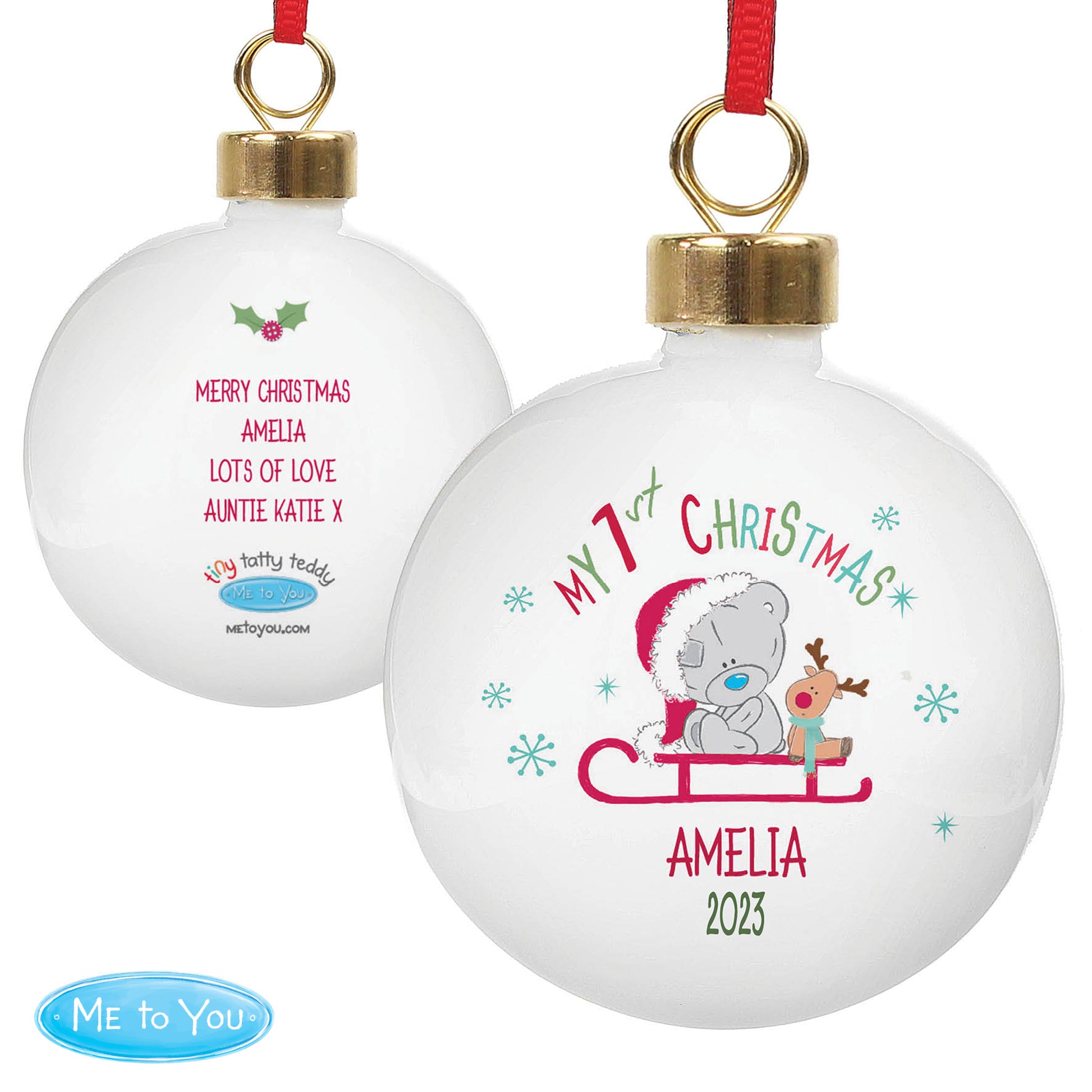 Personalised Tiny Tatty Teddy My 1st Christmas Sleigh Bauble - image 5