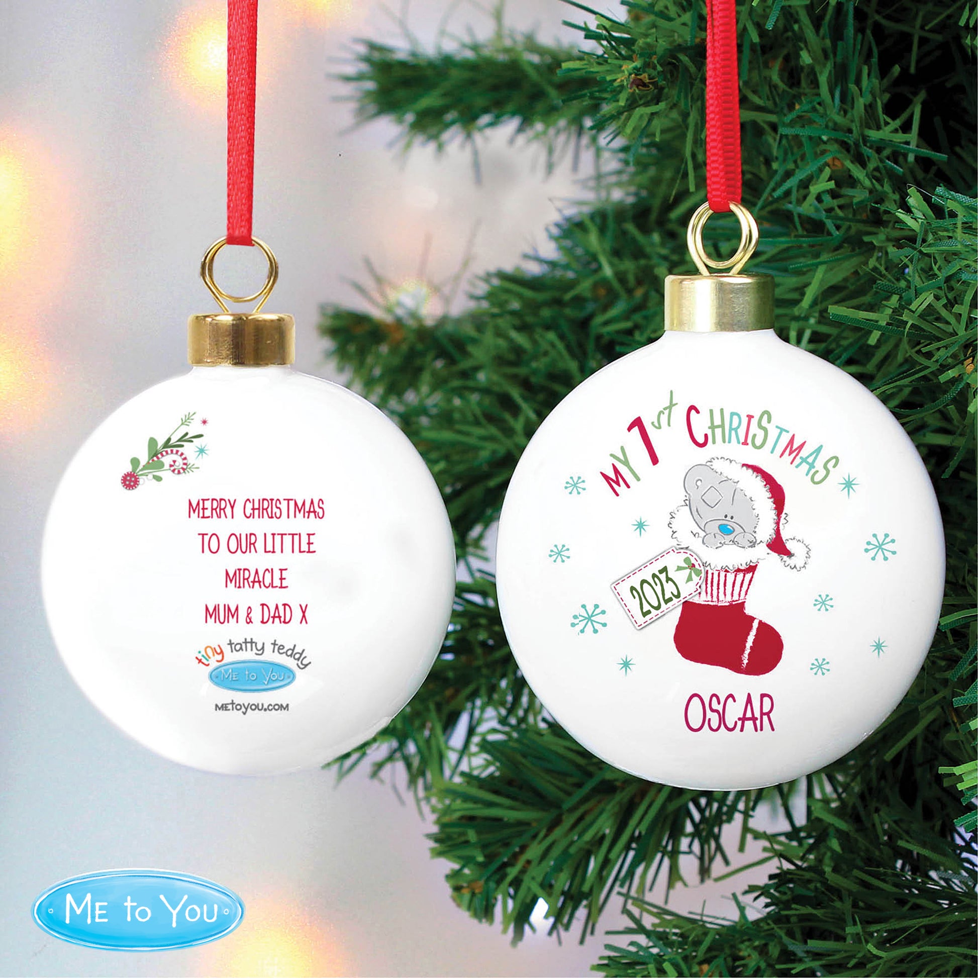 Personalised Tiny Tatty Teddy My 1st Christmas Stocking Bauble - image 2