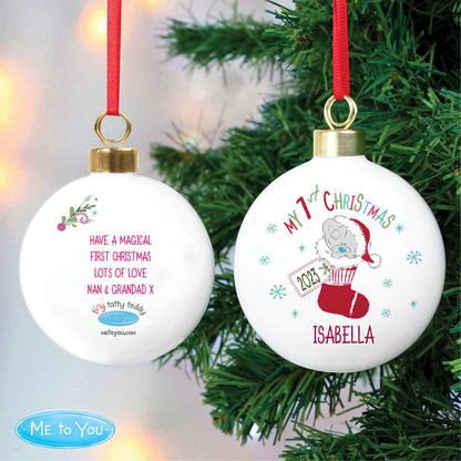 Personalised Tiny Tatty Teddy My 1st Christmas Stocking Bauble - image 4