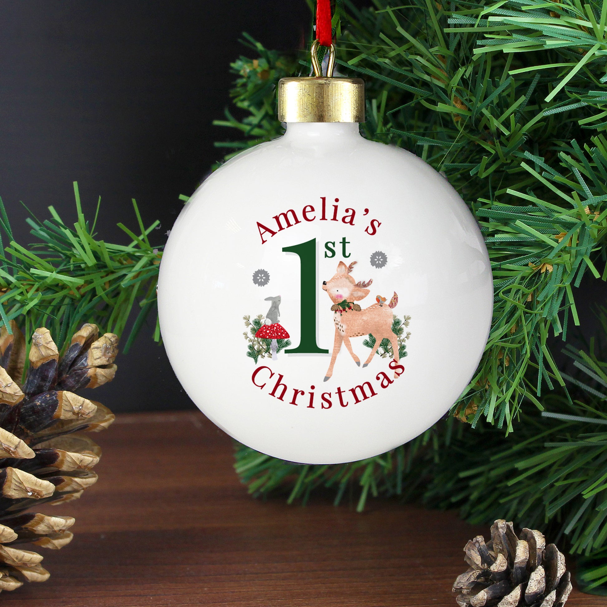 Personalised 1st Christmas Festive Fawn Bauble from Heartfelt Gifts