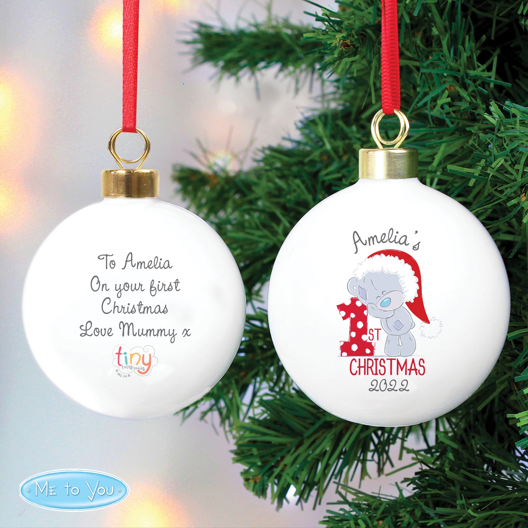 Personalised Tiny Tatty Teddy 'My 1st Christmas' Bauble from Heartfelt Gifts