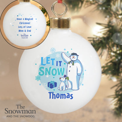 Personalised The Snowman and the Snowdog Blue Bauble - image 2