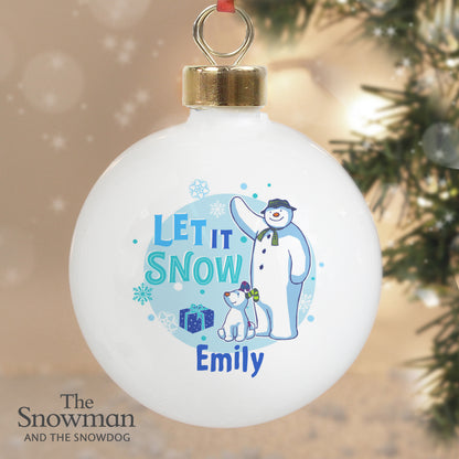 Personalised The Snowman and the Snowdog Blue Bauble - image 3