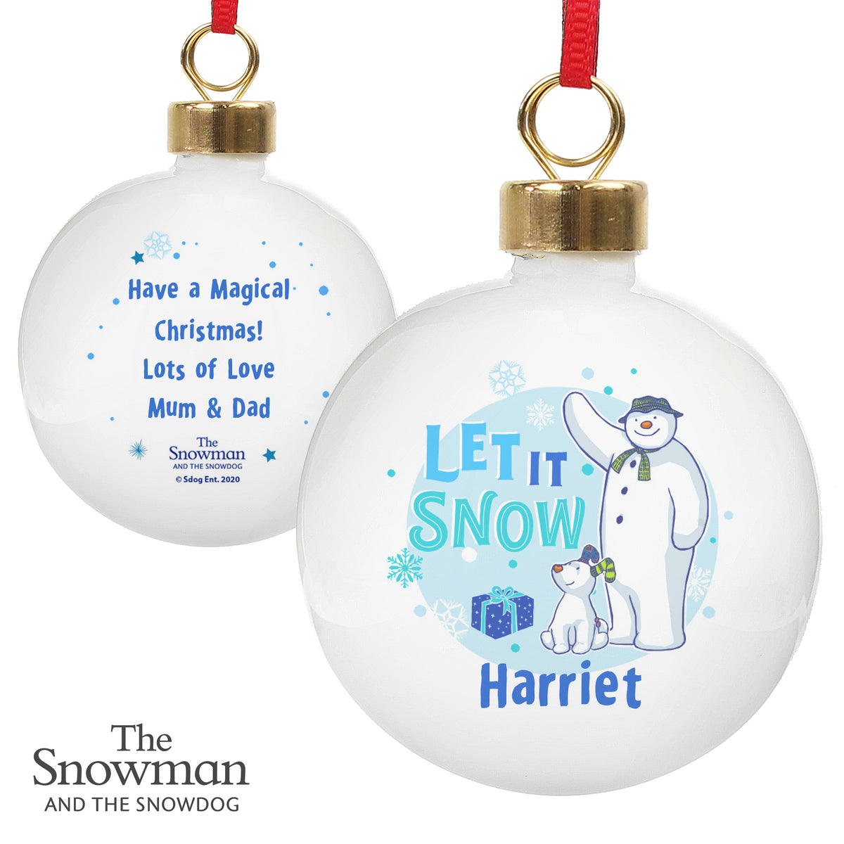 Personalised The Snowman and the Snowdog Blue Bauble - image 5