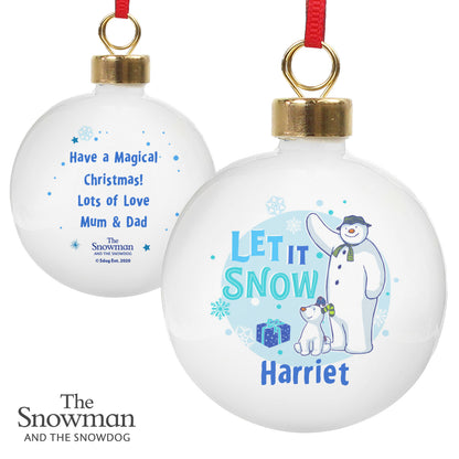 Personalised The Snowman and the Snowdog Blue Bauble - image 5