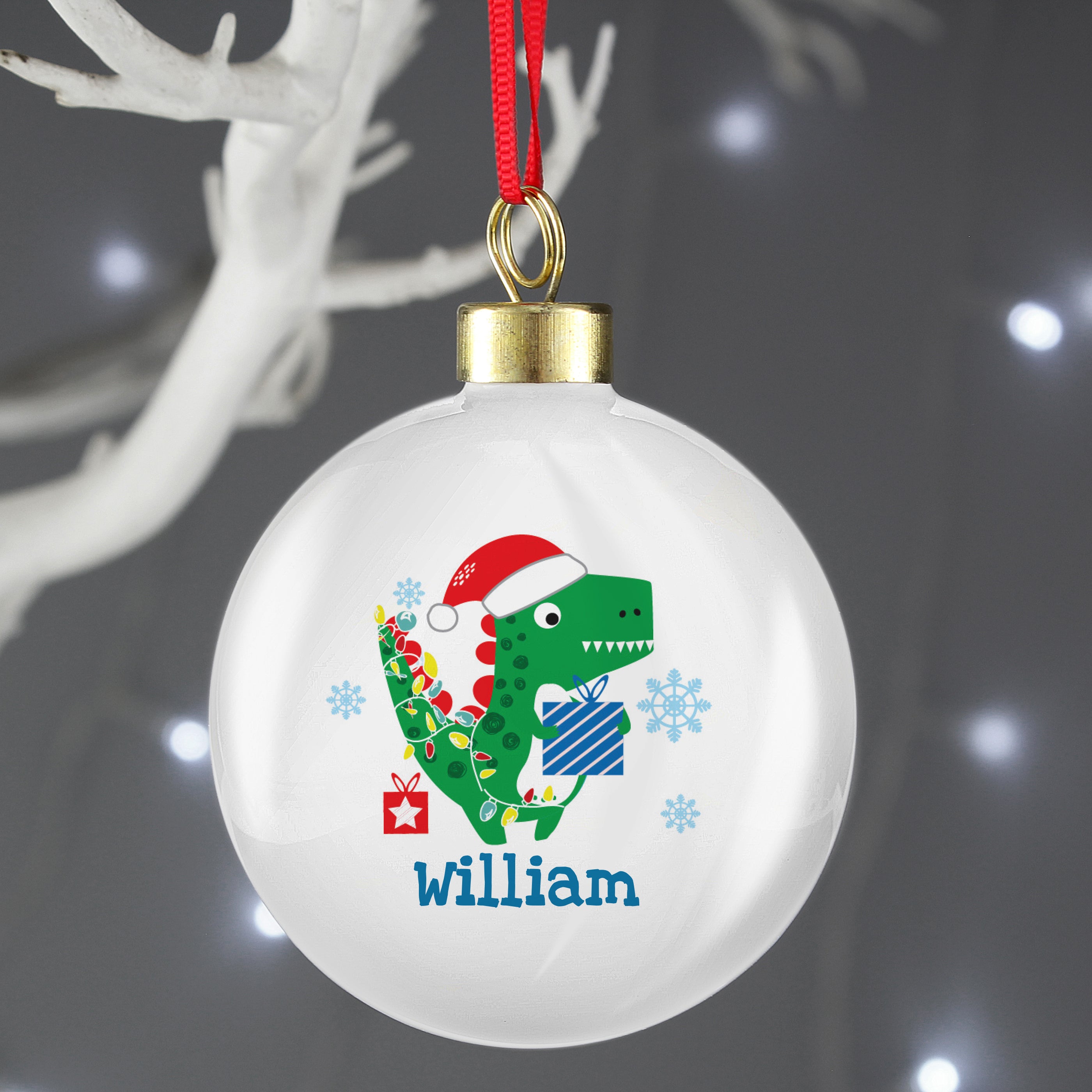 Personalised Dinosaur 'Have a Roarsome Christmas' Bauble from Heartfelt Gifts