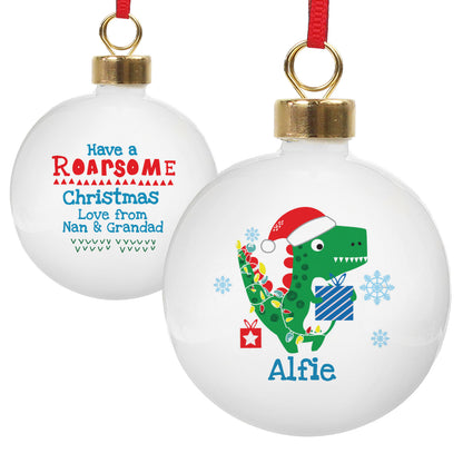 Personalised Dinosaur 'Have a Roarsome Christmas' Bauble - image 2