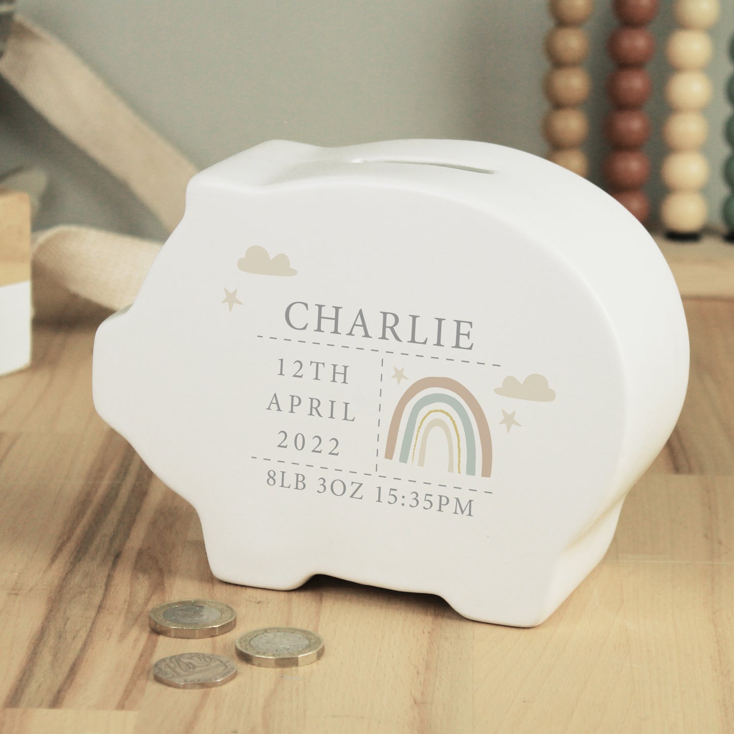 Personalised Rainbow Piggy Bank from Heartfelt Gifts