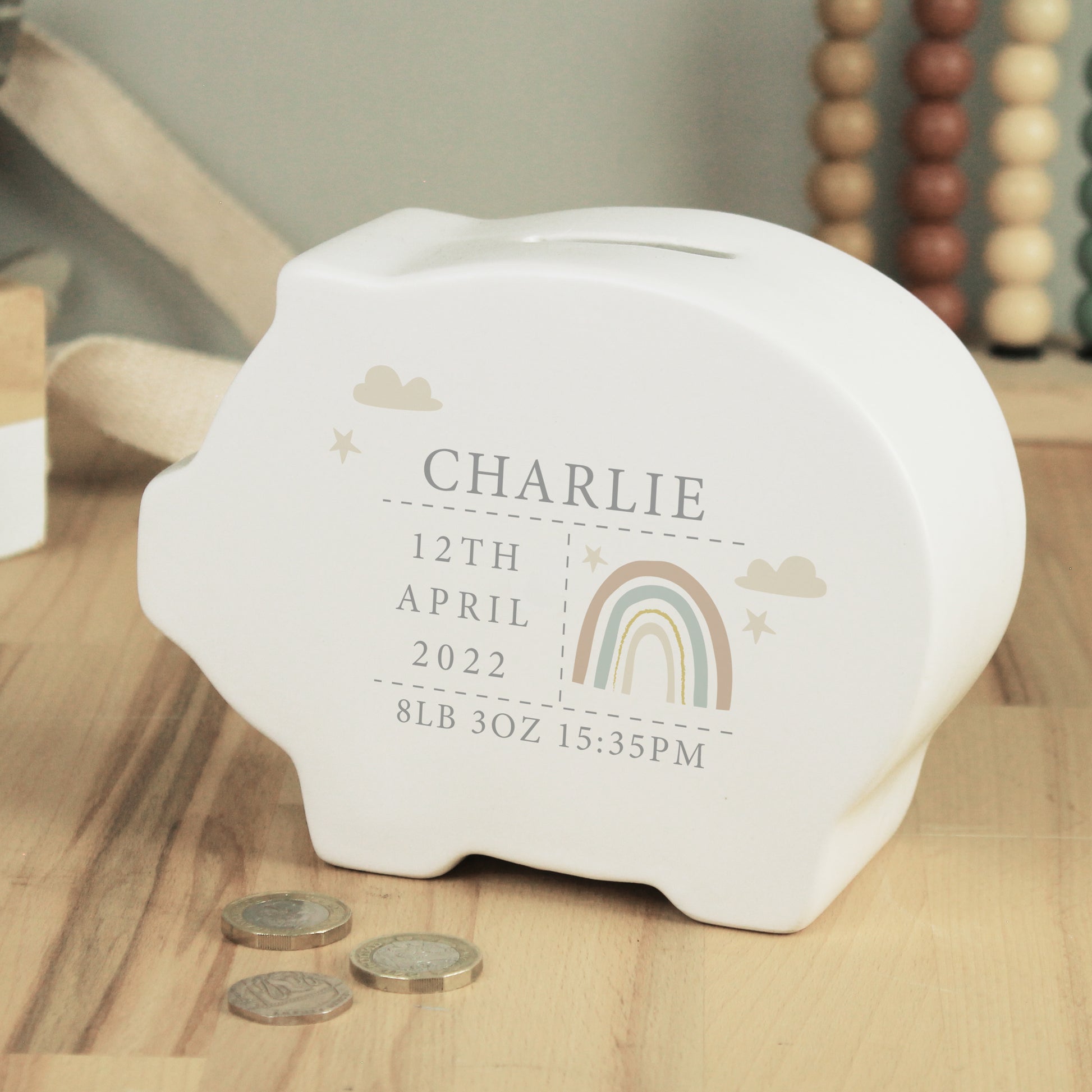Personalised Rainbow Piggy Bank from Heartfelt Gifts