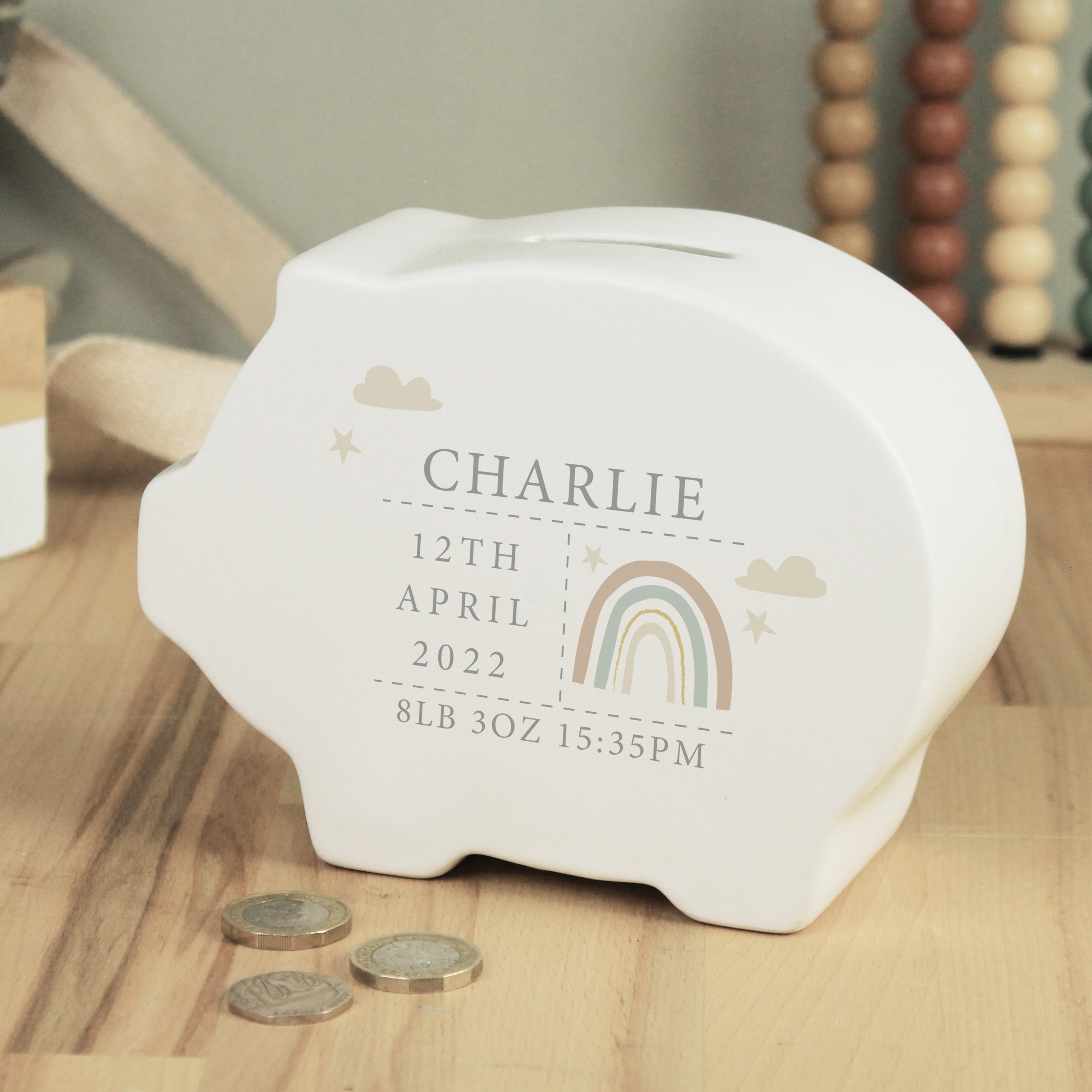 Personalised Rainbow Piggy Bank from Heartfelt Gifts