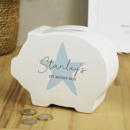 Personalised Blue Star Piggy Bank from Heartfelt Gifts