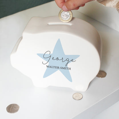 Personalised Blue Star Piggy Bank - image 3