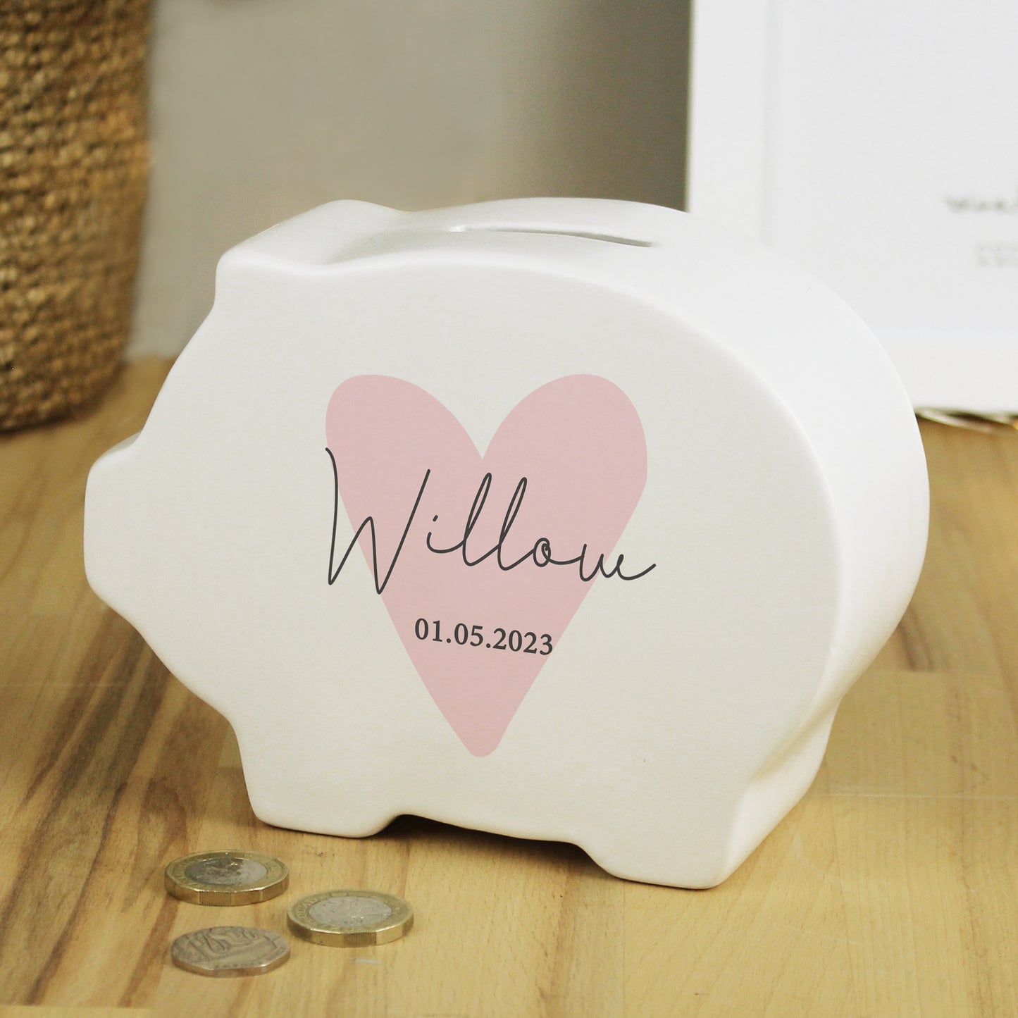 Personalised Pink Heart Piggy Bank from Heartfelt Gifts