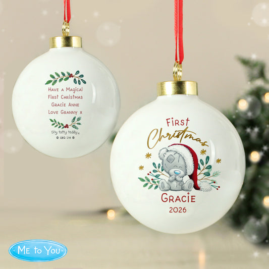 Personalised First Christmas Tiny Tatty Teddy Bauble from Heartfelt Gifts