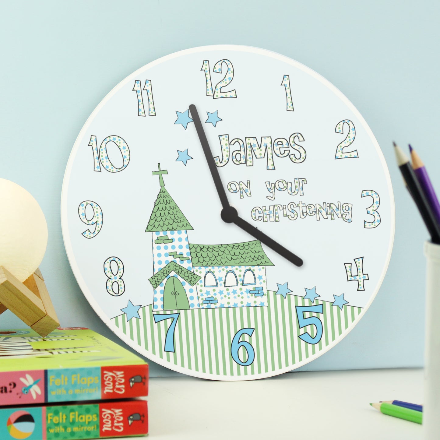 Personalised Church Boys Christening Clock from Heartfelt Gifts