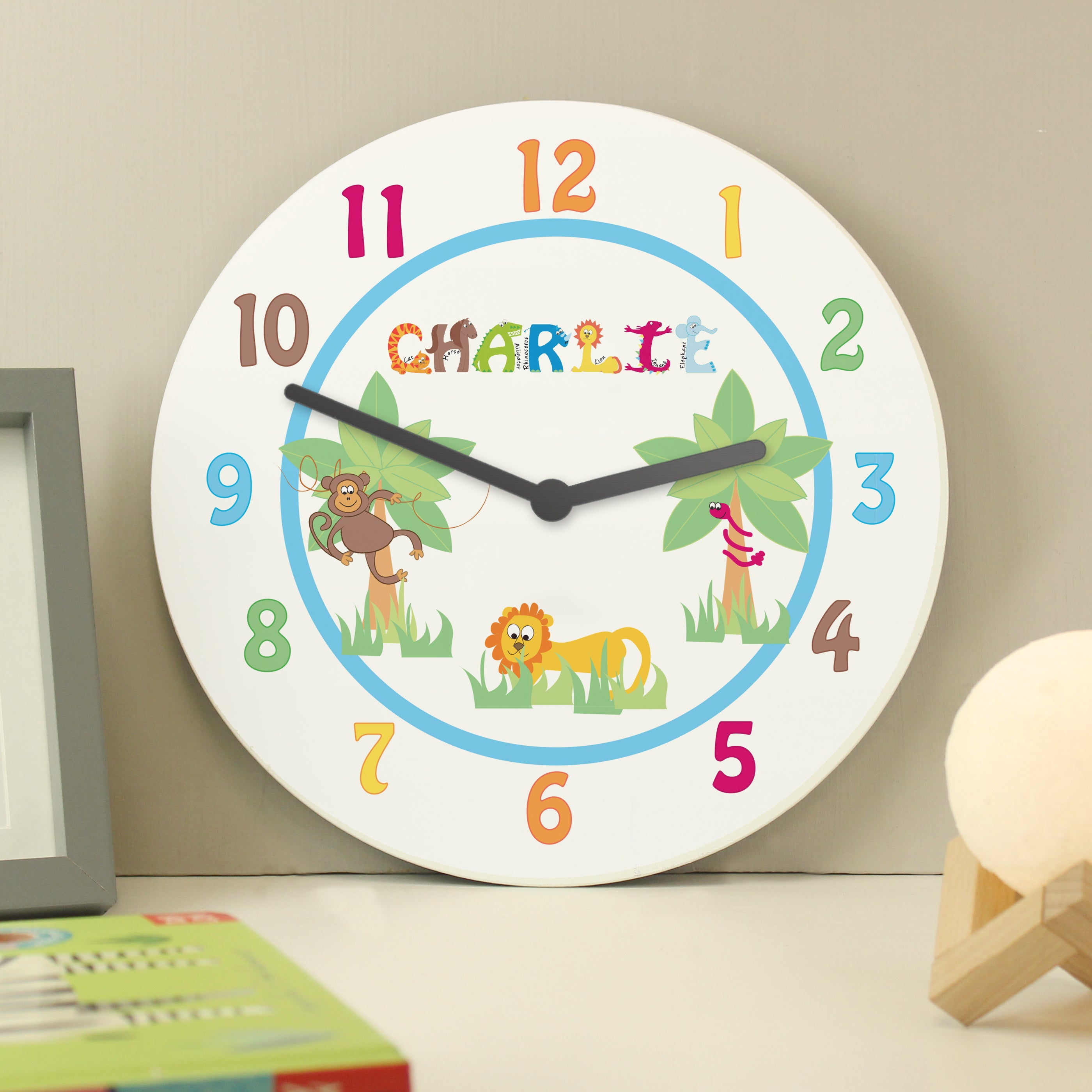 Personalised Blue Animal Alphabet Clock from Heartfelt Gifts