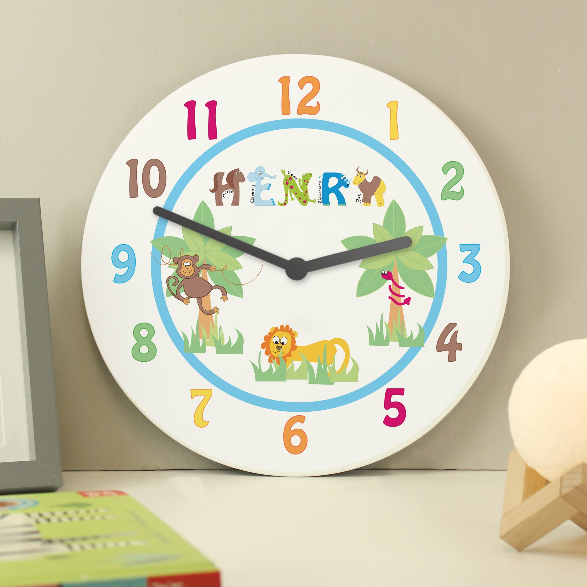 Personalised Blue Animal Alphabet Clock - image 3