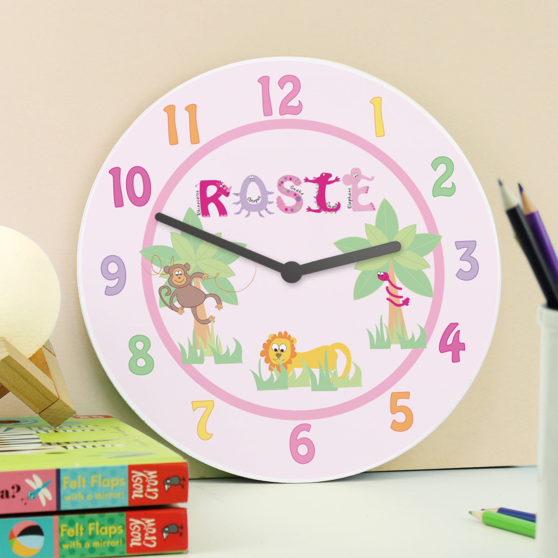 Personalised Pink Animal Alphabet Clock - image 2
