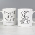 Personalised Classic Mr Right/Mrs Always Right Mug Set from Heartfelt Gifts