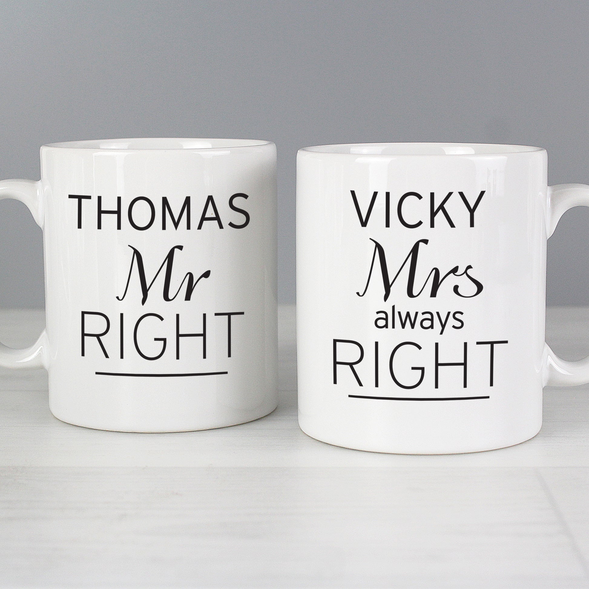 Personalised Classic Mr Right/Mrs Always Right Mug Set from Heartfelt Gifts