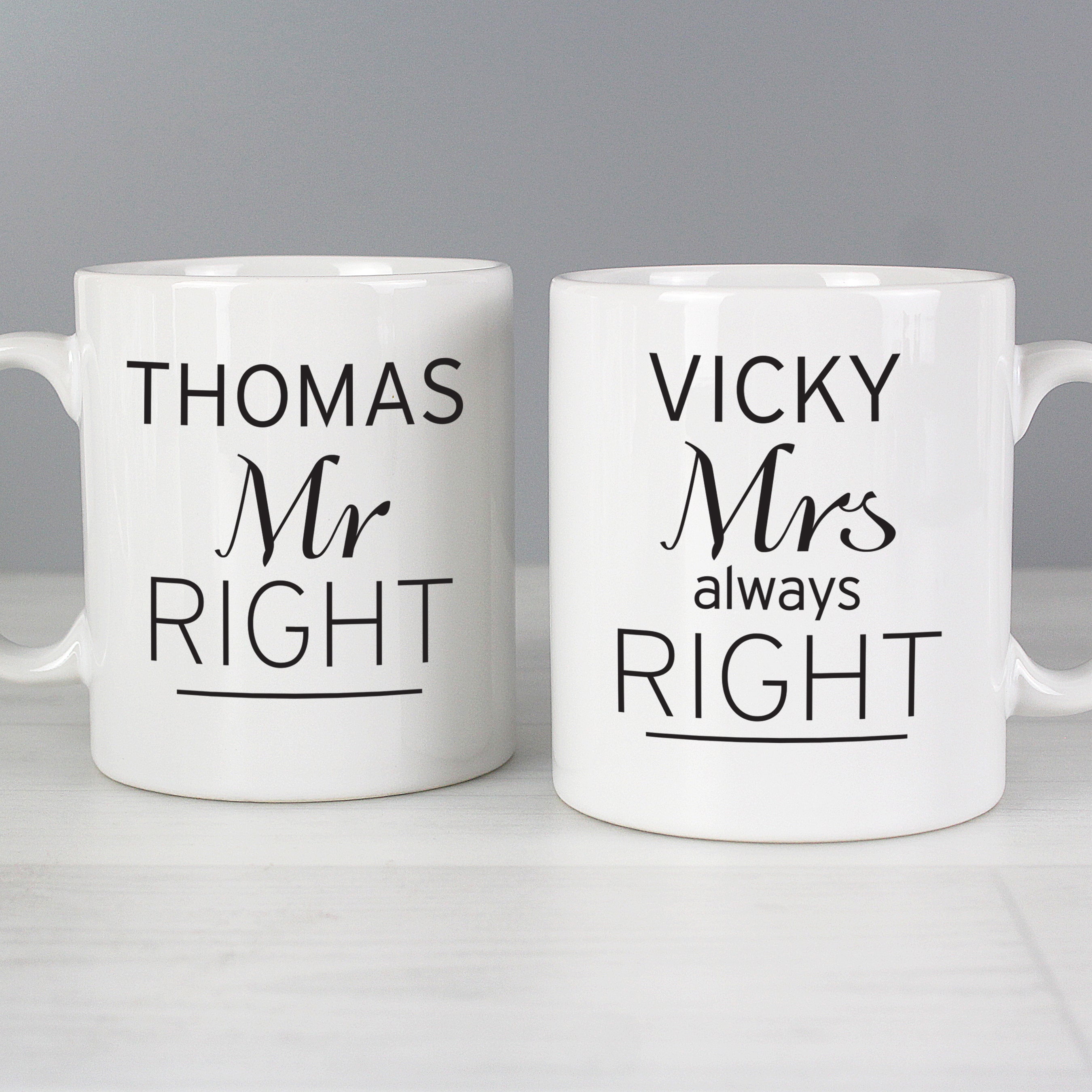 Personalised Classic Mr Right/Mrs Always Right Mug Set from Heartfelt Gifts