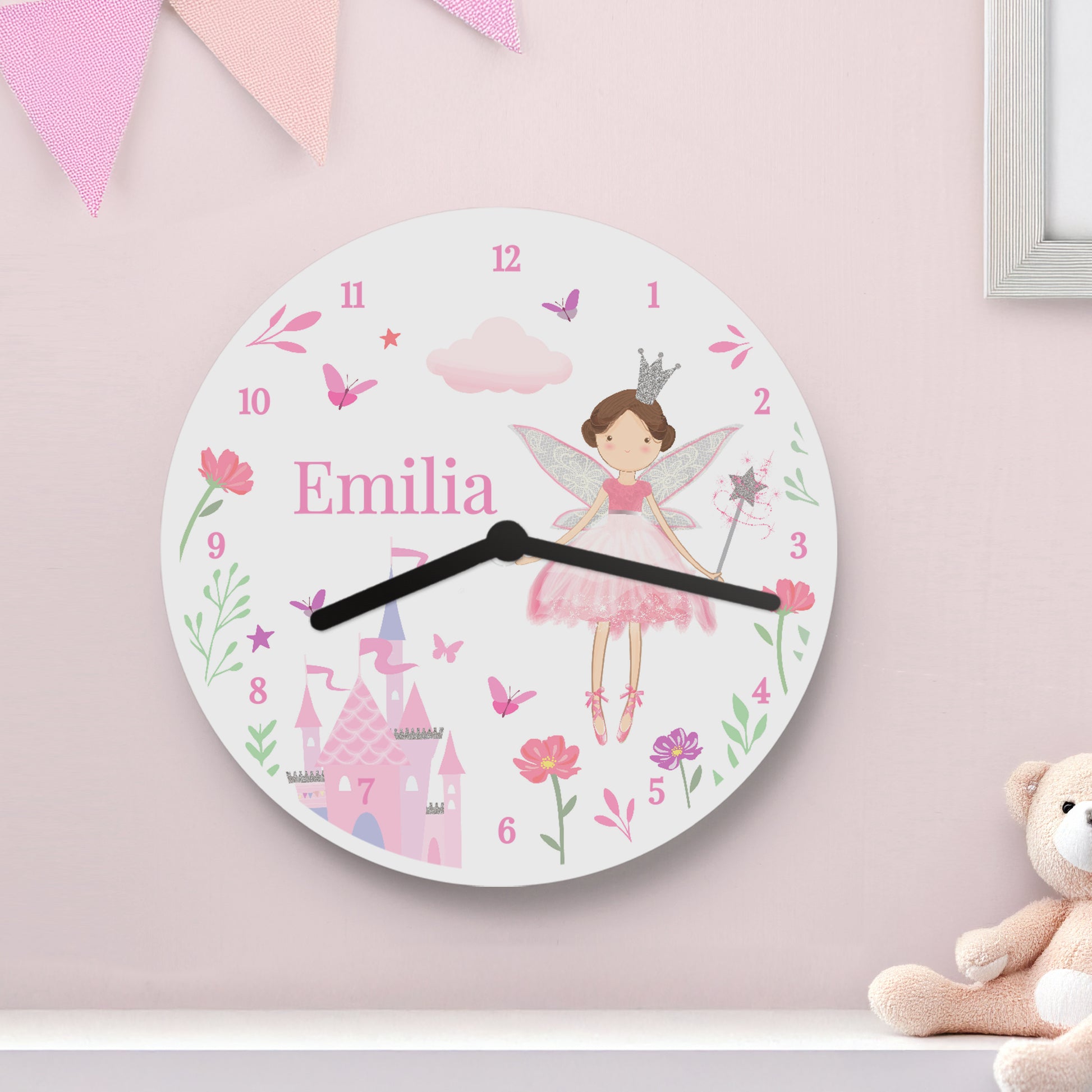 Personalised Fairy Princess Clock – Girls Bedroom Wall Clock Birthday Gift