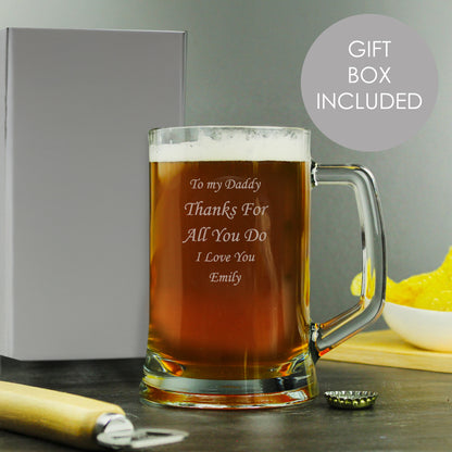 Engraved Personalised Glass Pint Stern Tankard from Heartfelt Gifts