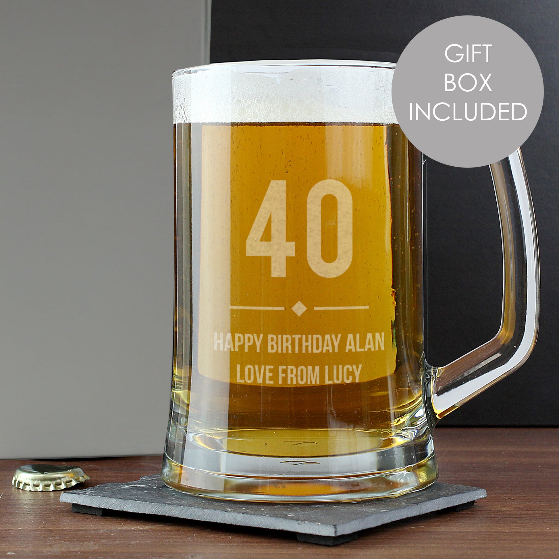 Personalised Big Age Glass Pint Stern Tankard from Heartfelt Gifts