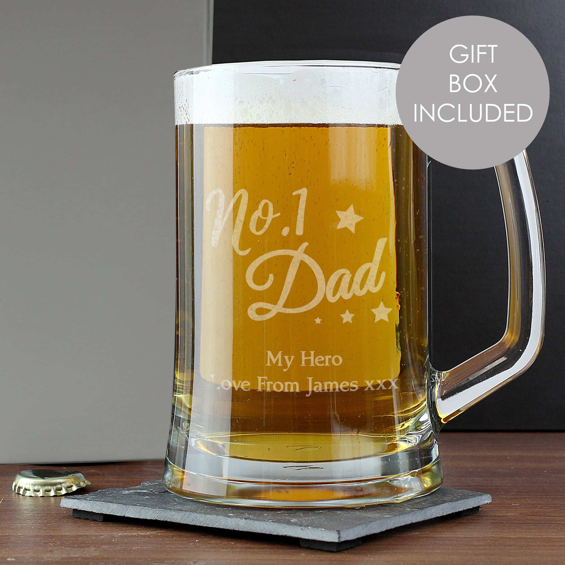 Personalised No.1 Dad Glass Pint Stern Tankard from Heartfelt Gifts