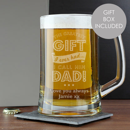 Personalised Greatest Dad Glass Pint Stern Tankard from Heartfelt Gifts