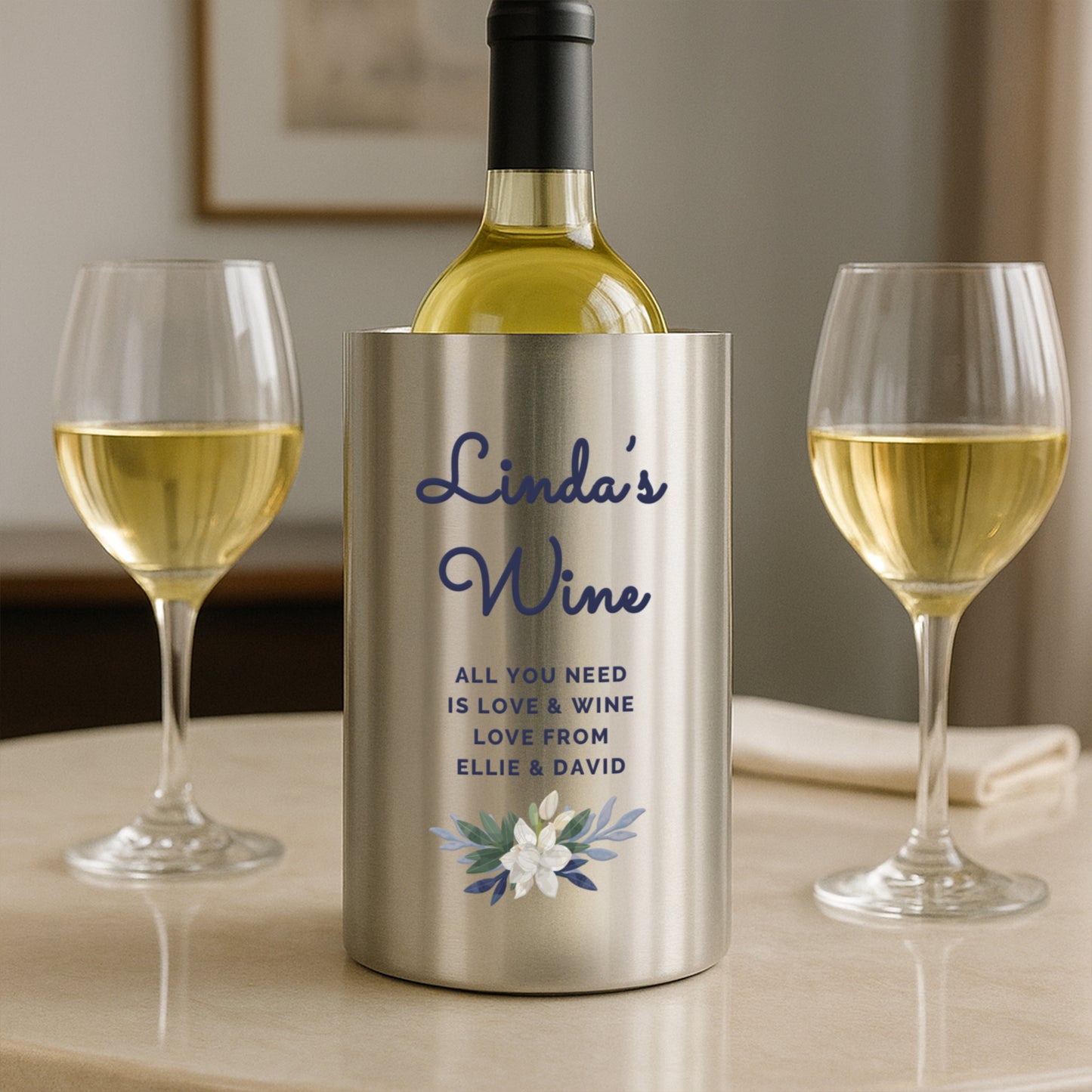 Personalised Blue Floral Wine Cooler from Heartfelt Gifts