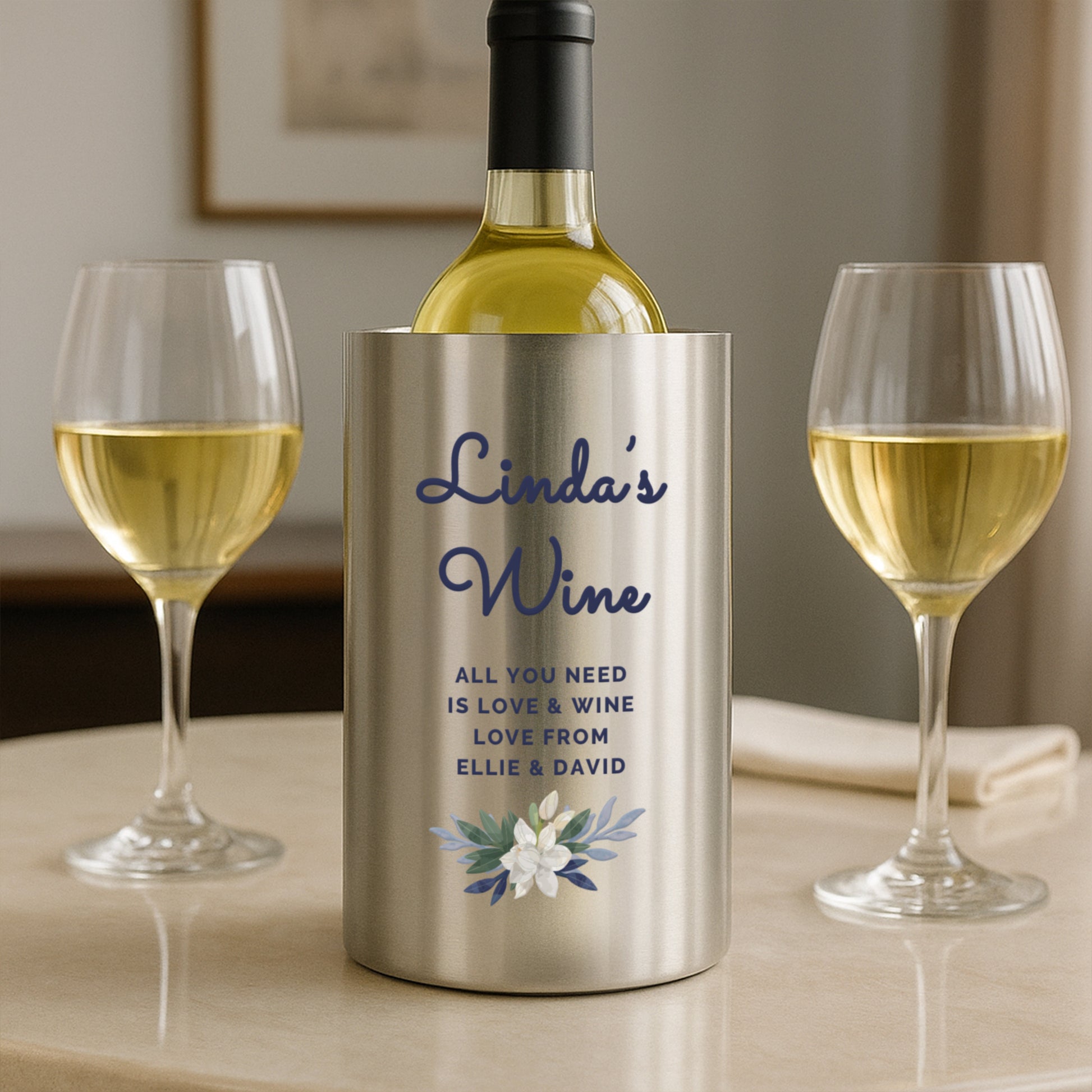 Personalised Blue Floral Wine Cooler from Heartfelt Gifts