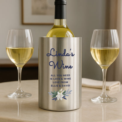 Personalised Blue Floral Wine Cooler from Heartfelt Gifts